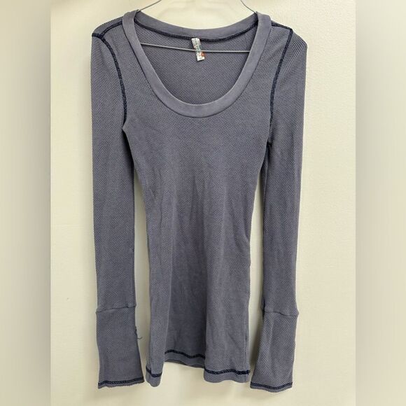 FREE PEOPLE MOTO CUFF THERMAL TOP SMALL PURPLE - Picture 2 of 8